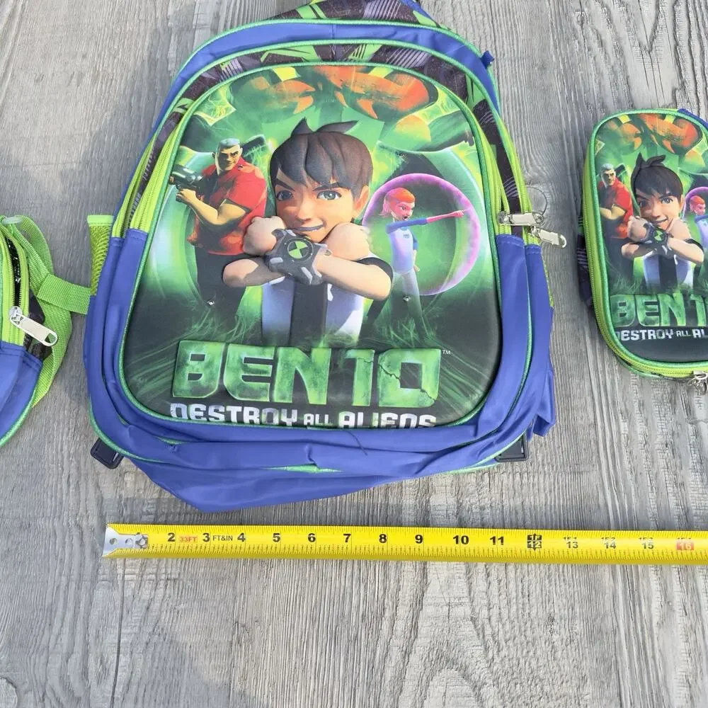 Ben 10 3 Pc Backpack Lunch Bag Pencil Case School Bookbag Cartoon Network NWOT